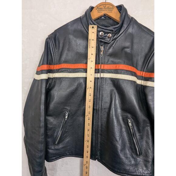 Vintage Women's Genuine Leather Motorcycle Jacket Black Orange Stripe Size XL - Picture 5 of 16